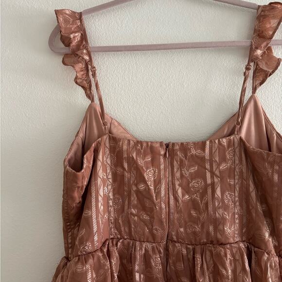 Lulus Dusty Pink Floral Bustier Tiered Side Slit Maxi Dress XL - Picture 6 of 8